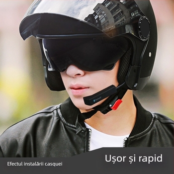 Cască de motocicletă cu headset Bluetooth (baterie de 80 ore, Bluetooth 5.0, autonomie de 10 m, impermeabil, stereo)