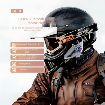 Set Bluetooth pentru cască de motocicletă, rază 100 m, Bluetooth 5.0, stereo dual, autonomie 4–8 ore