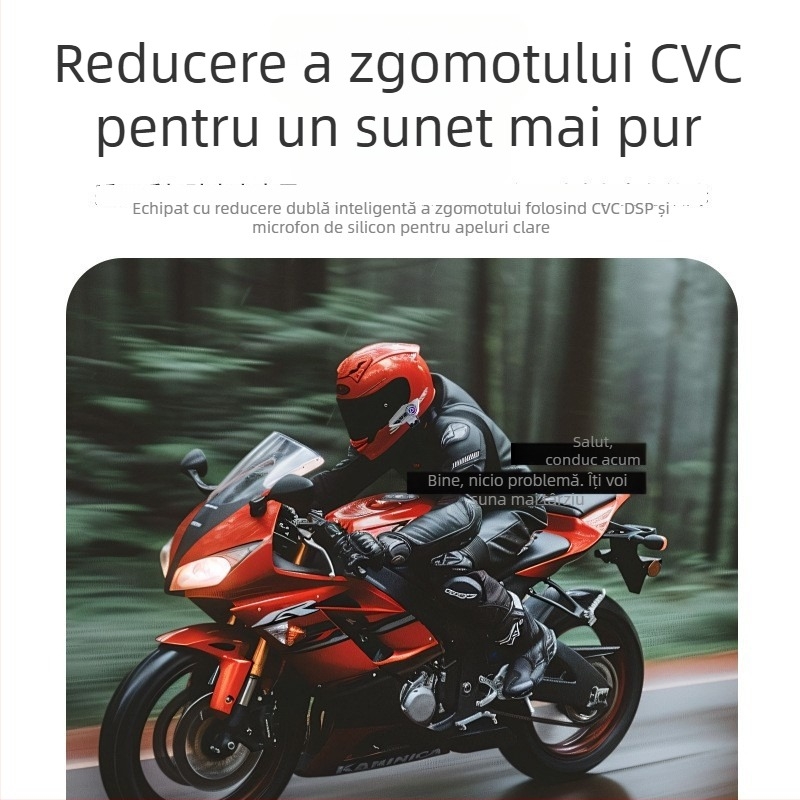 Set Bluetooth pentru cască de motocicletă, rază 100 m, Bluetooth 5.0, stereo dual, autonomie 4–8 ore
