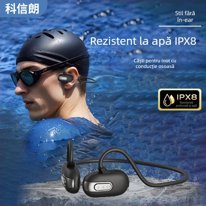Căști cu conductivitate osoasă pentru înot – IPX8 impermeabile, Bluetooth 5.3, USB 3.0, baterie de 120 mAh, cu agățare pe spate