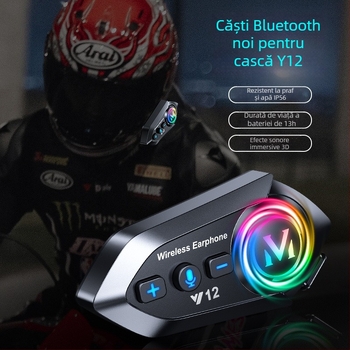 Cască Bluetooth pentru motocicletă – stereo bilateral, BT 5.0, rază 10 m, baterie 13 h, conectare la două telefoane