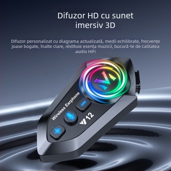 Cască Bluetooth pentru motocicletă – stereo bilateral, BT 5.0, rază 10 m, baterie 13 h, conectare la două telefoane