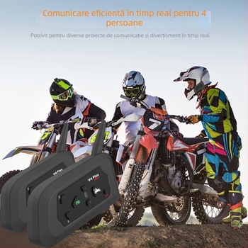 Intercom Bluetooth pentru cască motocicletă V4 pentru 4 persoane – comunicare în timp real până la 1500 m, IP67 rezistent la apă, Bluetooth 5.0 multipoint, autonomie 30 h, reducere zgomot