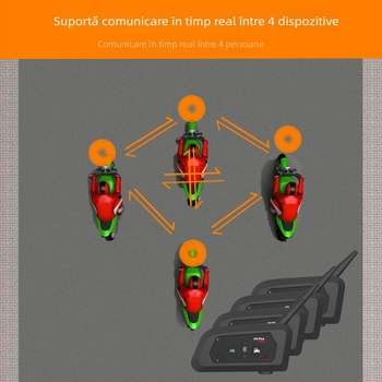 Intercom Bluetooth pentru cască motocicletă V4 pentru 4 persoane – comunicare în timp real până la 1500 m, IP67 rezistent la apă, Bluetooth 5.0 multipoint, autonomie 30 h, reducere zgomot