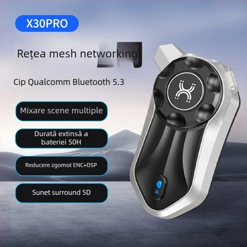 Intercom Bluetooth pentru cască de motocicletă cu rețea Mesh, până la 600 m, baterie 30 h, rezistent la apă și praf, conectare duală la telefoane