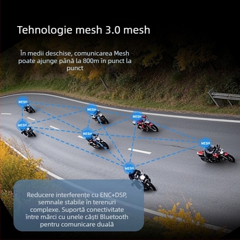 Intercom Bluetooth pentru cască de motocicletă cu rețea Mesh, până la 600 m, baterie 30 h, rezistent la apă și praf, conectare duală la telefoane