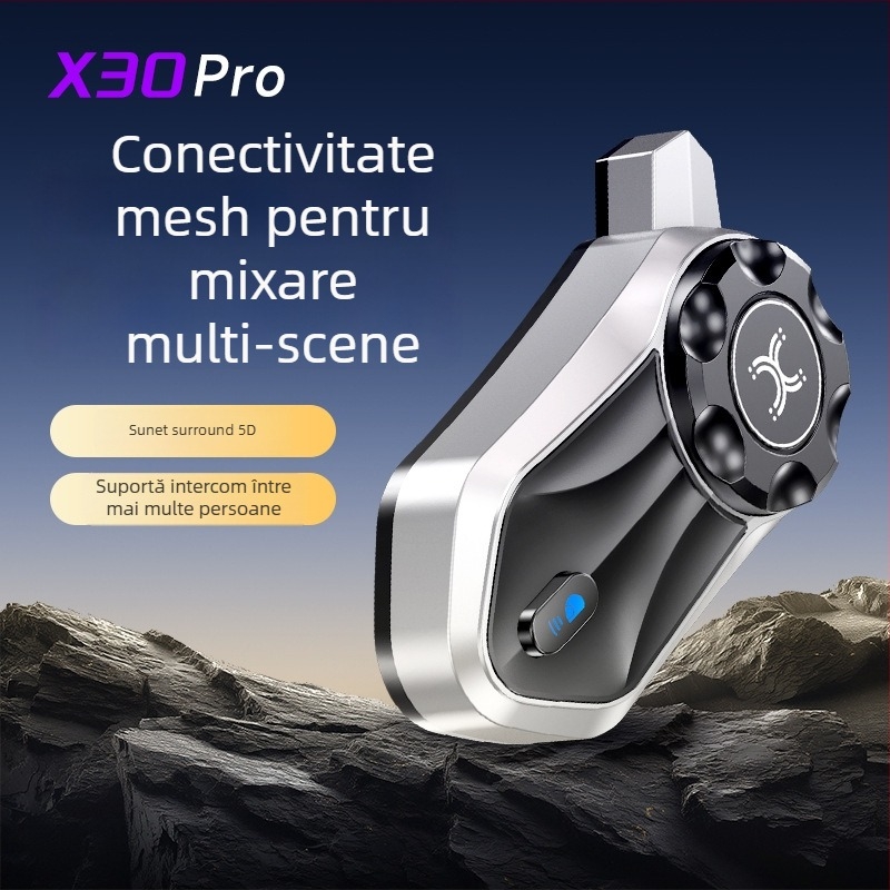 Intercom Bluetooth pentru cască de motocicletă cu rețea Mesh, până la 600 m, baterie 30 h, rezistent la apă și praf, conectare duală la telefoane