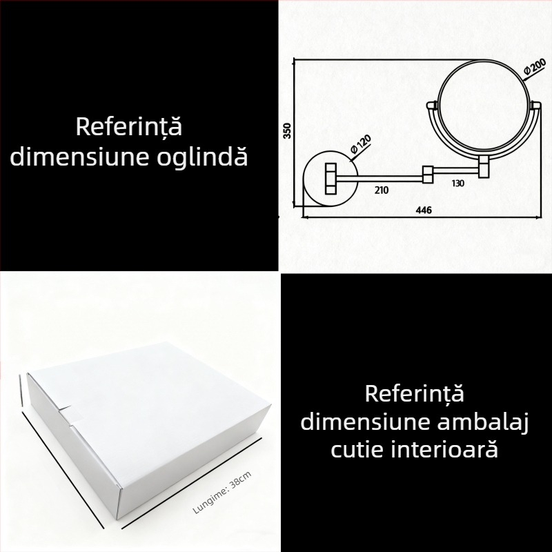 Oglindă de baie cu iluminare, mărire, față dublă, pliabilă, oglindă de machiaj de 8 inch
