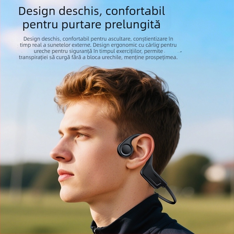 Căști Bluetooth cu conductivitate osoasă, stereo bilateral, Bluetooth 5.0, rază de transmisie până la 10 m, autonomie 4–8 ore