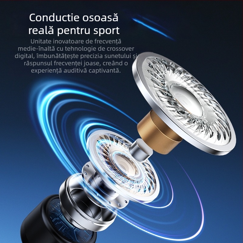 Căști Bluetooth cu conductivitate osoasă, stereo bilateral, Bluetooth 5.0, rază de transmisie până la 10 m, autonomie 4–8 ore