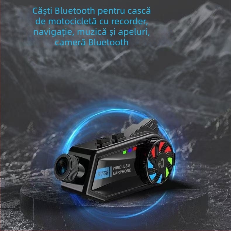 Cască de motocicletă Bluetooth cu navigație, muzică și apeluri, cameră și înregistrare integrate, Bluetooth 5.4, rază de 10 m, stereo cu două canale, rezistent la apă și praf, peste 20 ore de redare