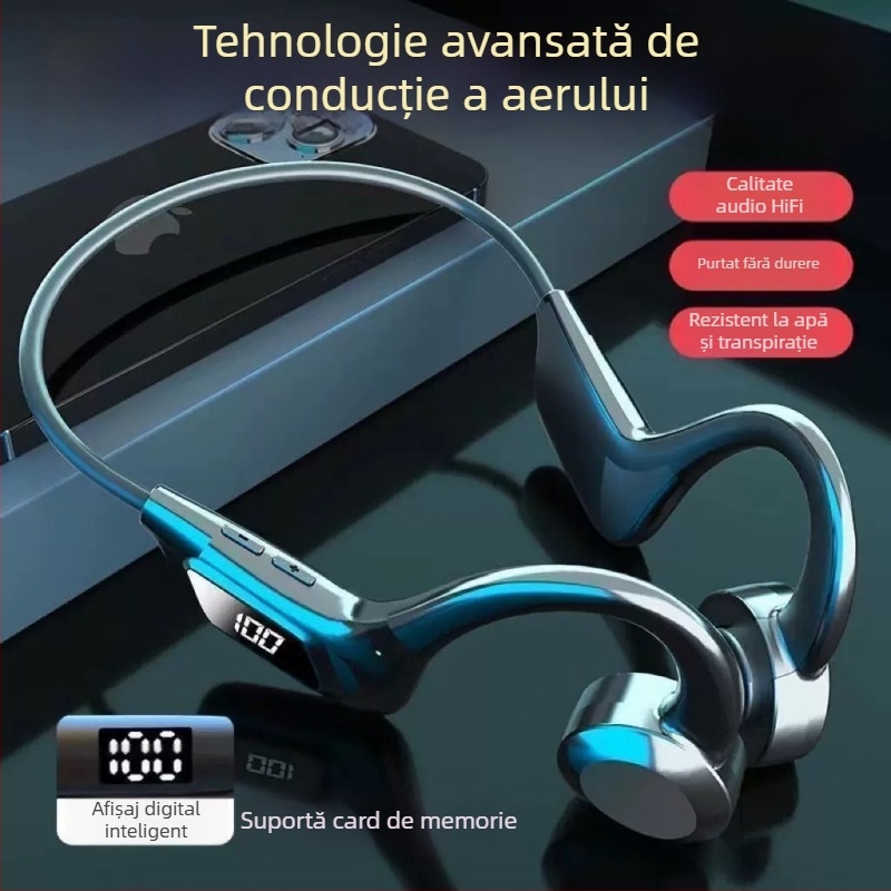 Căști wireless cu conductivitate osoasă X7 pentru sport, rezistente la apă, fixare pe ureche, Bluetooth, senzor de alergare nivel 6