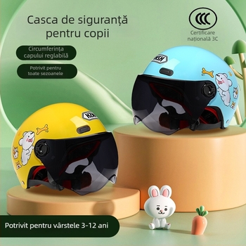 ANSH Cască pentru copii pentru motocicletă electrică, tip half-helmet, ABS+PC, certificare 3C, toate sezoanele, pentru vehicule electrice