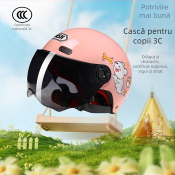 ANSH Cască pentru copii pentru motocicletă electrică, tip half-helmet, ABS+PC, certificare 3C, toate sezoanele, pentru vehicule electrice