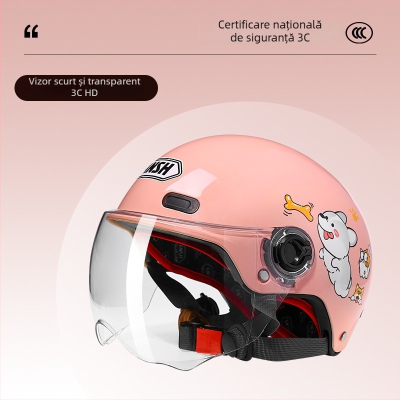 ANSH Cască pentru copii pentru motocicletă electrică, tip half-helmet, ABS+PC, certificare 3C, toate sezoanele, pentru vehicule electrice