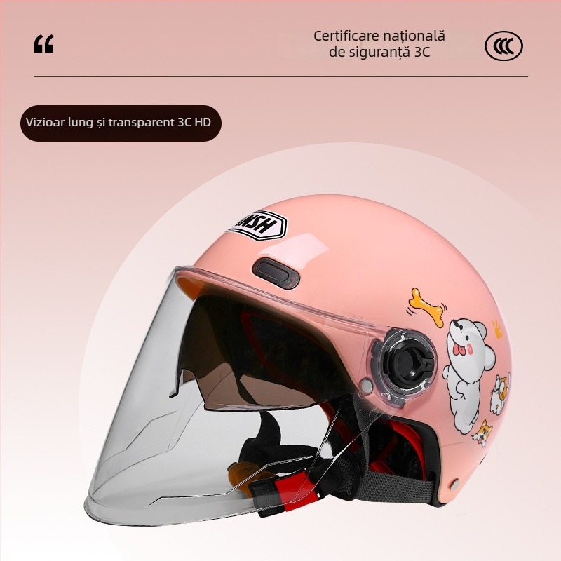 ANSH Cască pentru copii pentru motocicletă electrică, tip half-helmet, ABS+PC, certificare 3C, toate sezoanele, pentru vehicule electrice