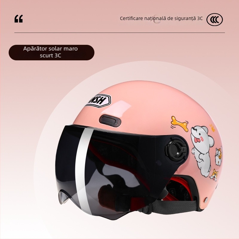 ANSH Cască pentru copii pentru motocicletă electrică, tip half-helmet, ABS+PC, certificare 3C, toate sezoanele, pentru vehicule electrice