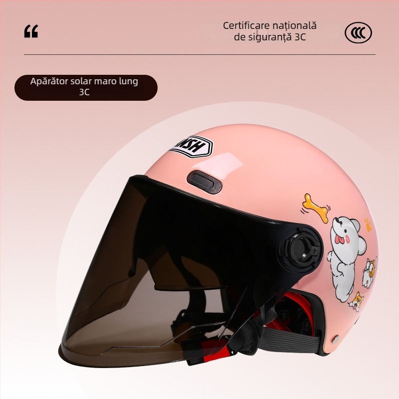 ANSH Cască pentru copii pentru motocicletă electrică, tip half-helmet, ABS+PC, certificare 3C, toate sezoanele, pentru vehicule electrice