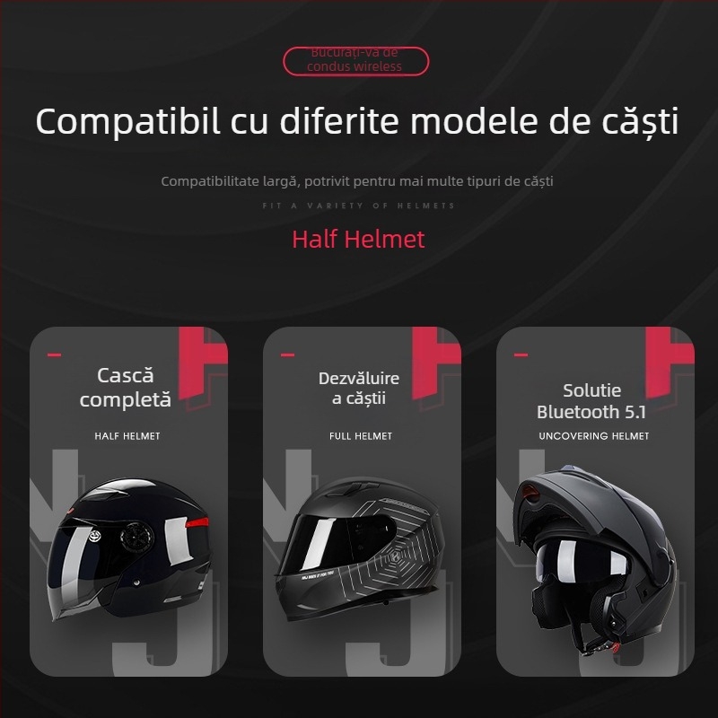MT02 căști Bluetooth pentru cască de motocicletă cu microfon încorporat, apeluri hands-free, navigație și muzică (Bluetooth 5.0; design pentru purtare la nivelul gâtului; stereo; funcție de apeluri; redare muzică)