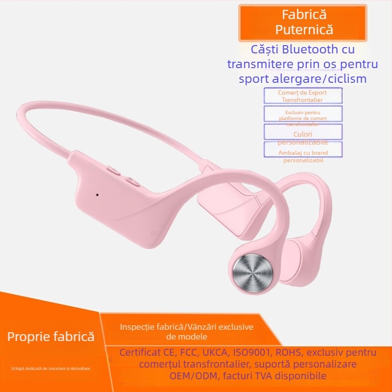 Căști Bluetooth cu conducție osoasă, fără fir, rezistente la apă IPX6, rază de acțiune 10 m, autonomie 4–8 h