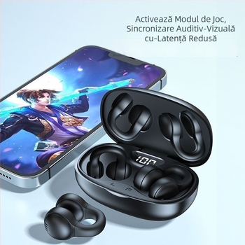 Căști wireless cu clips pentru urechi și conducție osoasă – Bluetooth 5.49, rază de 10 m, autonomie 4–8 h, sunet stereo, rezistente la apă