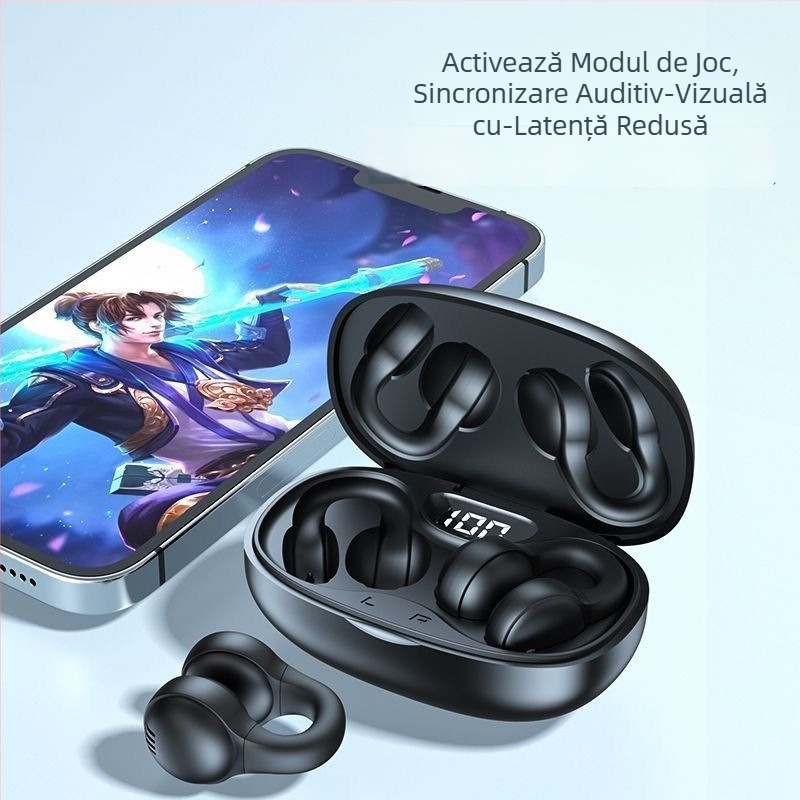 Căști wireless cu clips pentru urechi și conducție osoasă – Bluetooth 5.49, rază de 10 m, autonomie 4–8 h, sunet stereo, rezistente la apă