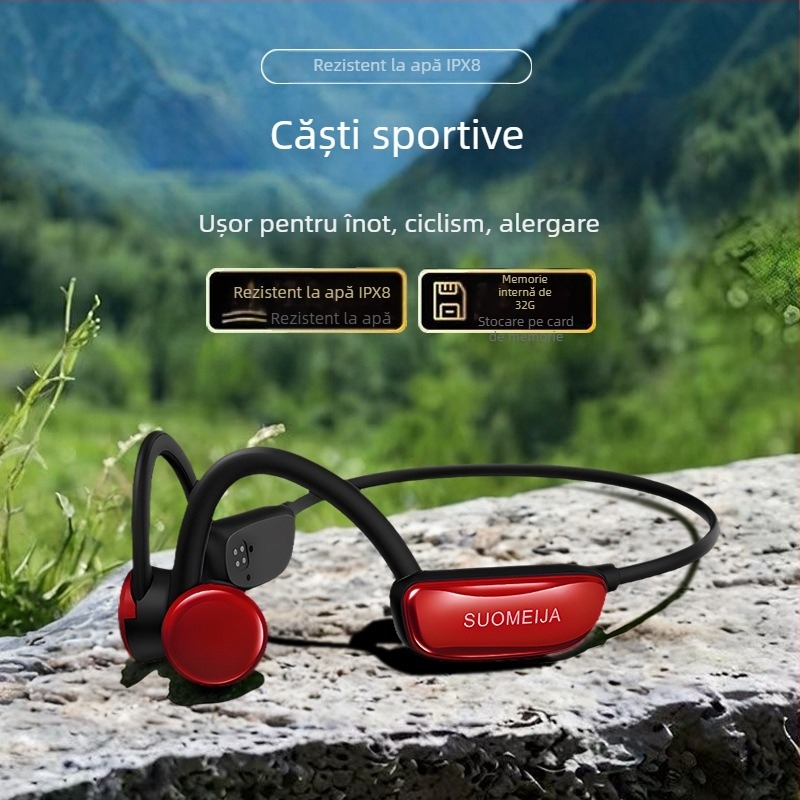 Căști Bluetooth cu conductie osoasă, 32GB memorie, IPX8, Bluetooth 5.4, autonomie peste 8 ore