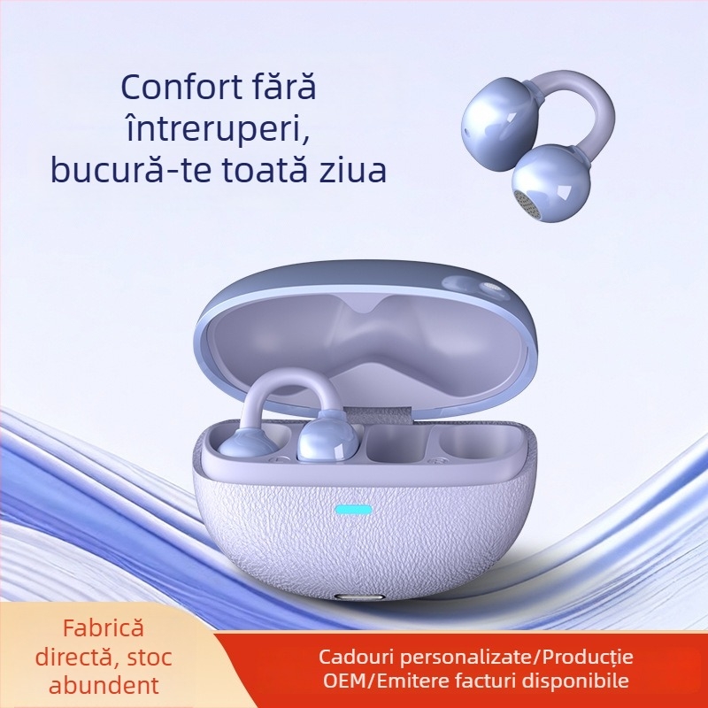 Căști wireless cu design clip pentru ureche, Bluetooth 5.3, bass puternic, peste 8 ore baterie