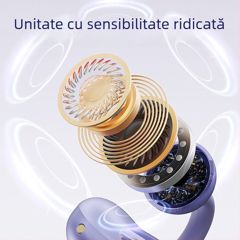 Căști wireless cu design clip pentru ureche, Bluetooth 5.3, bass puternic, peste 8 ore baterie