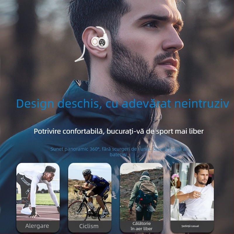Căști Bluetooth cu conducere osoasă, guler neckband cu design clip, rază 10 m, autonomie baterie 8+ ore