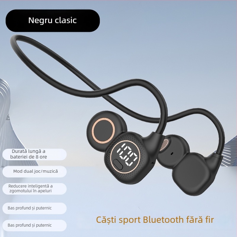 Căști Bluetooth cu conducere osoasă, guler neckband cu design clip, rază 10 m, autonomie baterie 8+ ore