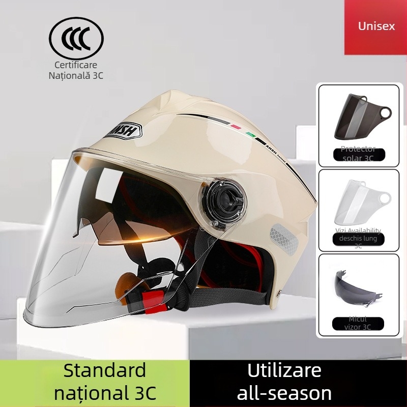 Cască pentru motocicletă electrică, standard Clasa A, ABS, vizieră dublă, certificat 3C
