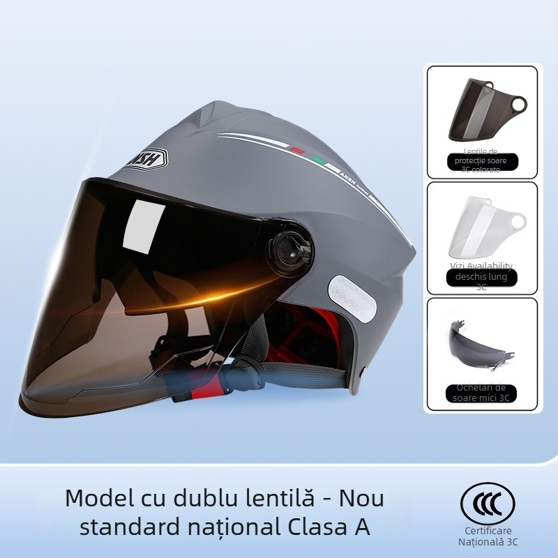 Cască pentru motocicletă electrică, standard Clasa A, ABS, vizieră dublă, certificat 3C