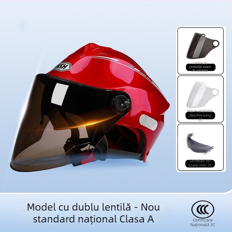 Cască pentru motocicletă electrică, standard Clasa A, ABS, vizieră dublă, certificat 3C