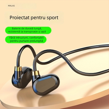 Căști cu conducție osoasă pentru alergare, fără fir Bluetooth, montate pe ureche, BT 5.3, rază 10 m, baterie peste 8 ore, rezistente la apă pentru utilizare zilnică