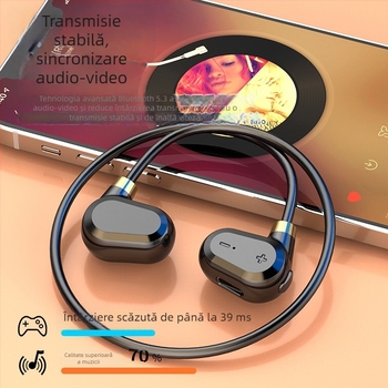 Căști cu conducție osoasă pentru alergare, fără fir Bluetooth, montate pe ureche, BT 5.3, rază 10 m, baterie peste 8 ore, rezistente la apă pentru utilizare zilnică