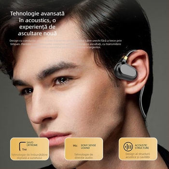 Căști cu conducție osoasă pentru alergare, fără fir Bluetooth, montate pe ureche, BT 5.3, rază 10 m, baterie peste 8 ore, rezistente la apă pentru utilizare zilnică