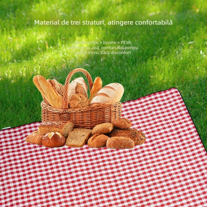Covoraș de picnic pentru camping, protecție împotriva umezelii, țesătură acrilică cu burete și PEVA impermeabil; greutate 850 g; potrivit pentru 6 persoane; model Reel