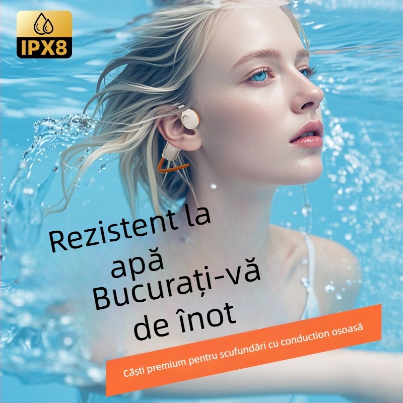 Cască cu conductie osoasă, memorie încorporată de 32GB, Bluetooth 5.4, IPX8 rezistente la apă, autonomie baterie peste 8 ore