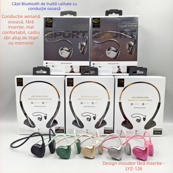 Casti sport cu conductie osoasă — Bluetooth 5.0, rezistente la apă, autonomie baterie peste 8 h, rază de 15 m, latență redusă pentru esports