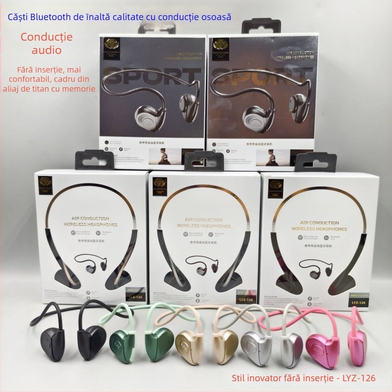 Casti sport cu conductie osoasă — Bluetooth 5.0, rezistente la apă, autonomie baterie peste 8 h, rază de 15 m, latență redusă pentru esports