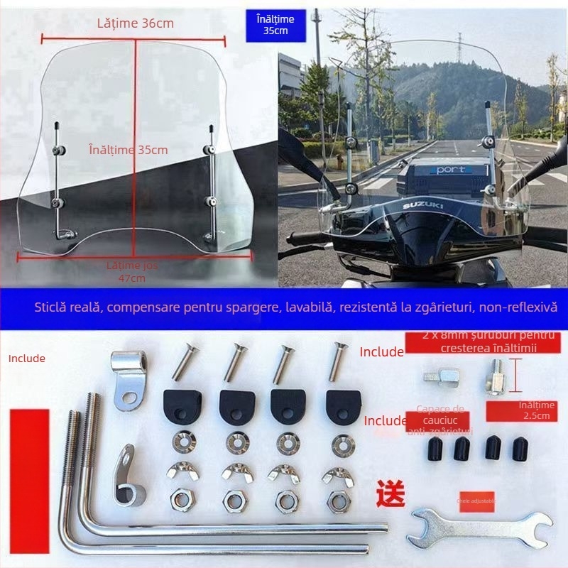 Parbriz frontal pentru vehicul electric, protecție din plastic transparent, rezistență la uzură, imprimare logo disponibilă