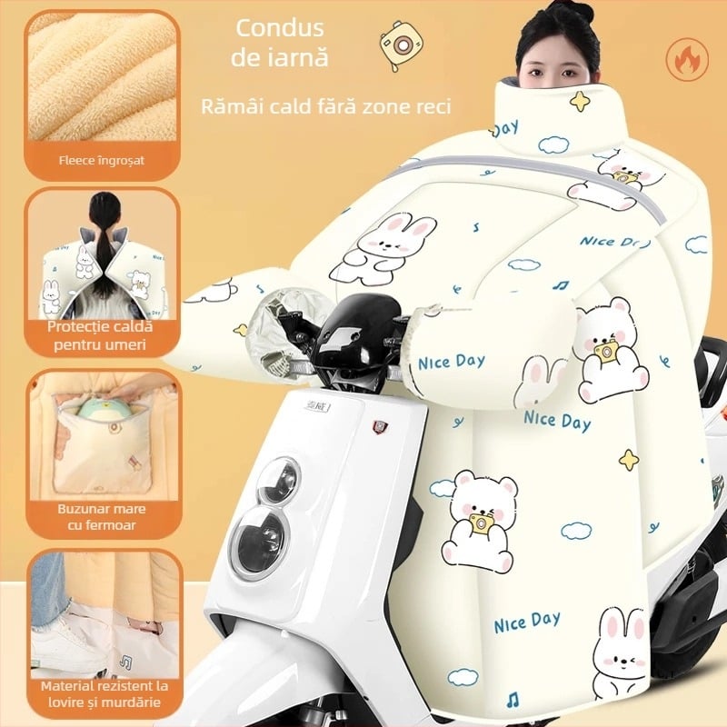 Acoperire pentru parbriz pentru scuter electric și tricicletă, plastic impermeabil, design dintr-un singur panou, deschidere manuală