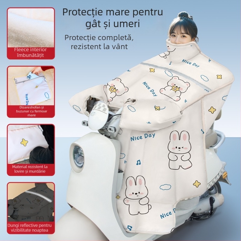 Acoperire pentru parbriz pentru scuter electric și tricicletă, plastic impermeabil, design dintr-un singur panou, deschidere manuală