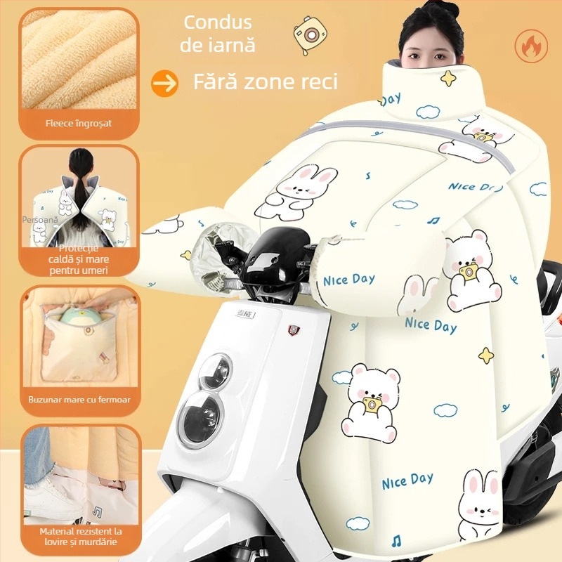 Acoperire pentru parbriz pentru scuter electric și tricicletă, plastic impermeabil, design dintr-un singur panou, deschidere manuală