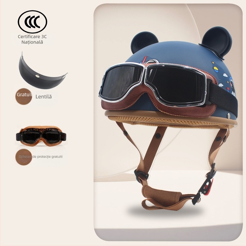 Casca de motocicletă ABS, tip half-helmet, unisex, 3C certificată, pentru toate anotimpurile