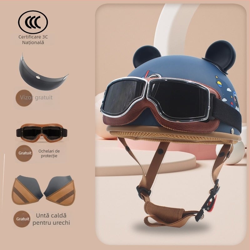 Casca de motocicletă ABS, tip half-helmet, unisex, 3C certificată, pentru toate anotimpurile