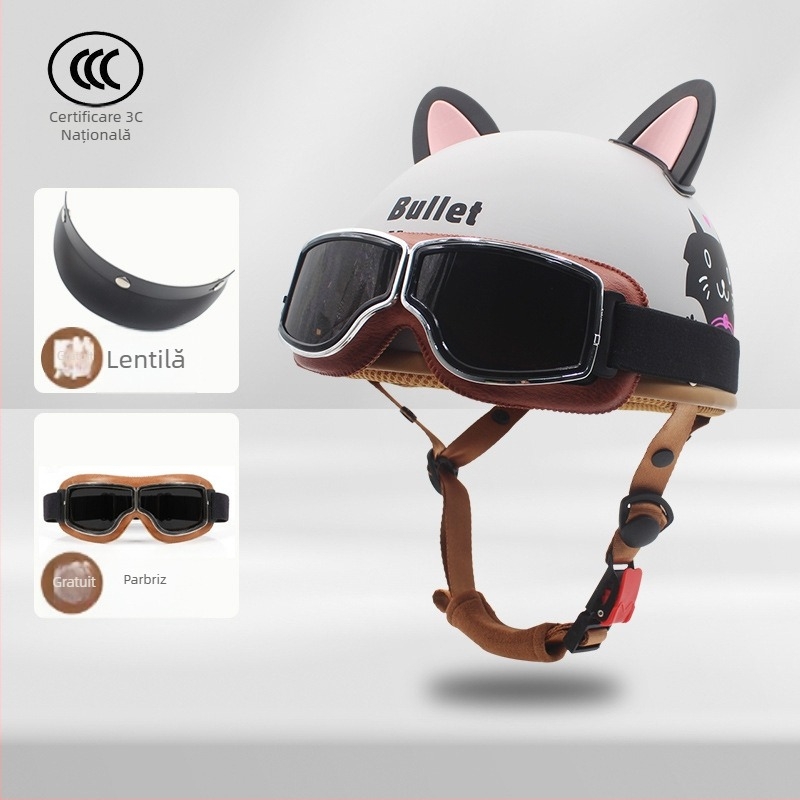 Casca de motocicletă ABS, tip half-helmet, unisex, 3C certificată, pentru toate anotimpurile