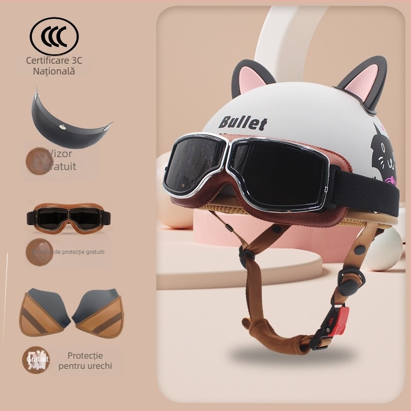 Casca de motocicletă ABS, tip half-helmet, unisex, 3C certificată, pentru toate anotimpurile