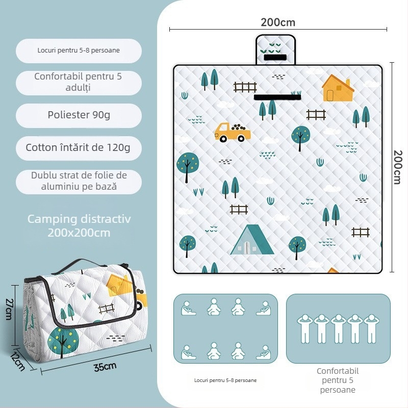 Saltea groasă pentru picnic și camping cu folie de aluminiu, impermeabilă, pliabilă EVA, pentru mai multe persoane, țesătură Chunya